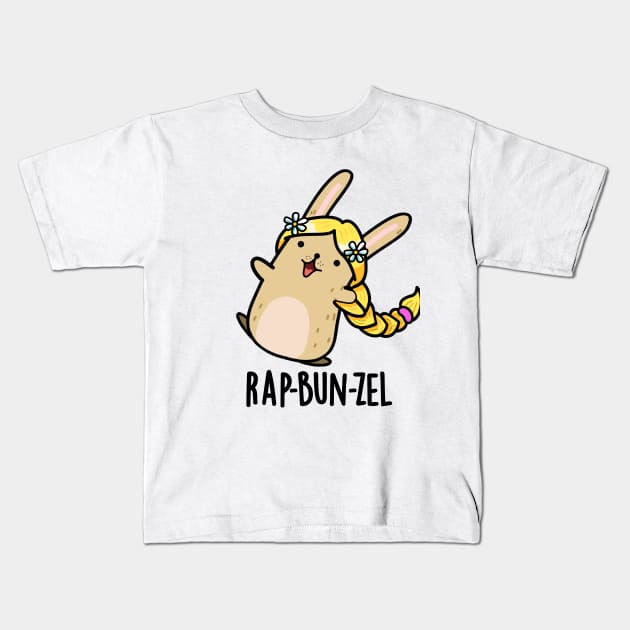 Rap-bun-zel Funny Bunny Pun Kids T-Shirt by punnybone